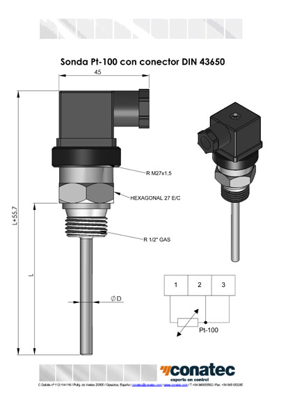 Pt-100 probe with DIN 43650 connector 