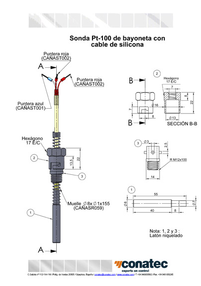 Sonde baïonnette câble silicone