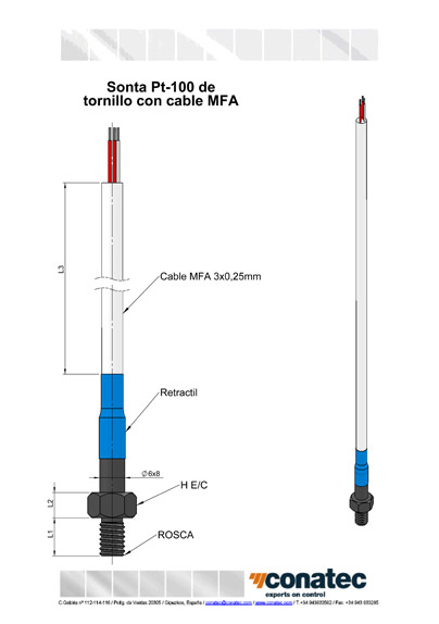 Sonda Pt-100 de tornillo con cable MFA