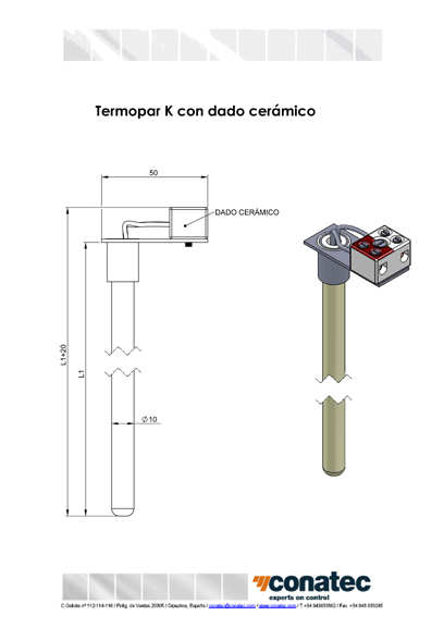 Termopar K con dado cermico