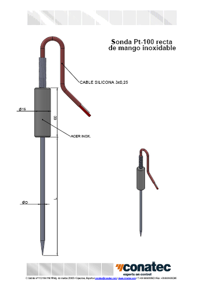 Straight Pt-100 probe with stainless steel handle 