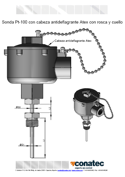 Probe with flameproof Atex head with thread and neck