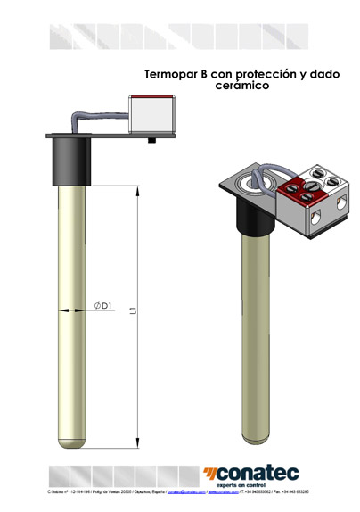 Thermocouple B with protection and ceramic die 