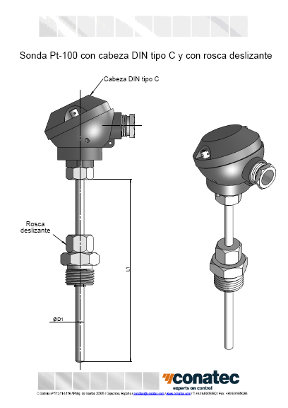 Probe with DIN head type C and lead thread