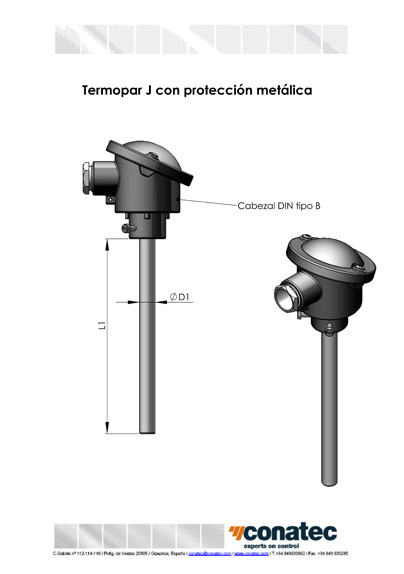 Thermocouple J straight with metal protection 
