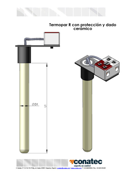 Thermocouple R with protection and ceramic die