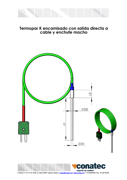 Jacketed thermocouple with cable and plug