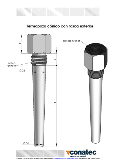 Tapered PDFtermowell with exterior thread