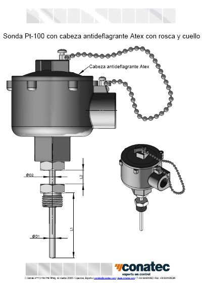 Sonde avec tte antidflagrante Atex avec raccord et collet