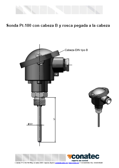 Tte de raccordement DIN B avec raccord fixe coll  la tte