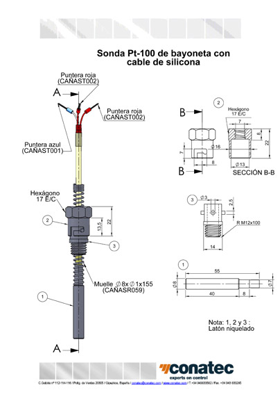 Sonde baonnette cble silicone