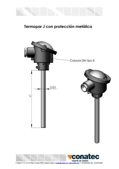 Thermocouple J droit avec protection mtallique 