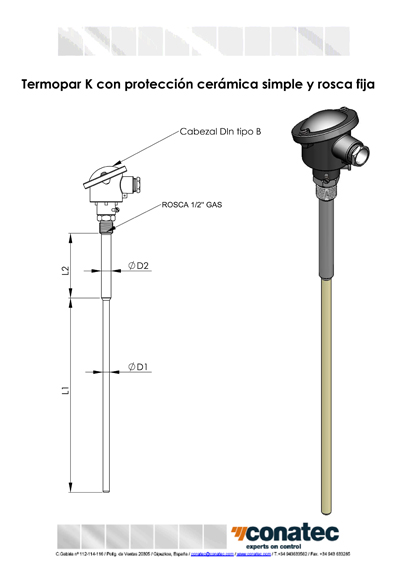 Thermocouple avec protection cramique simple et raccord de fixation