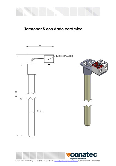 Termopar S con dado cermico